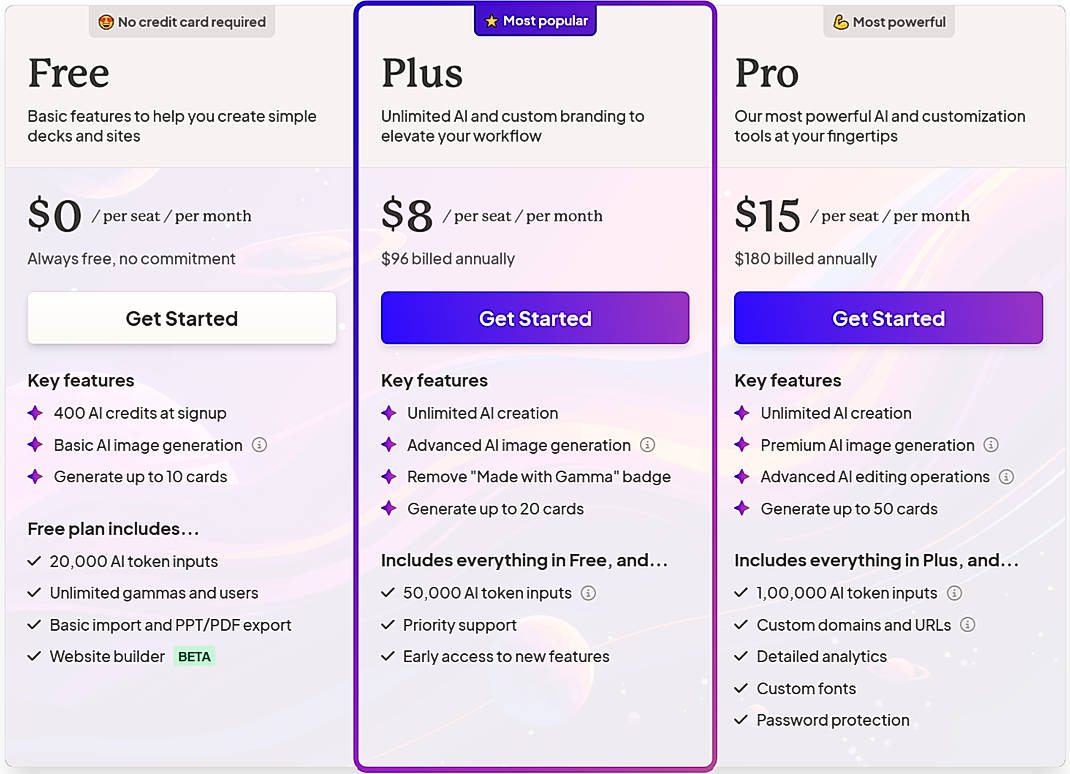 Pricing screenshot