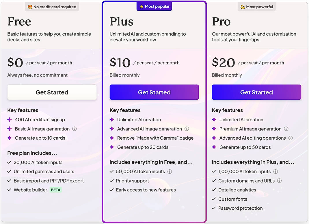 Pricing screenshot