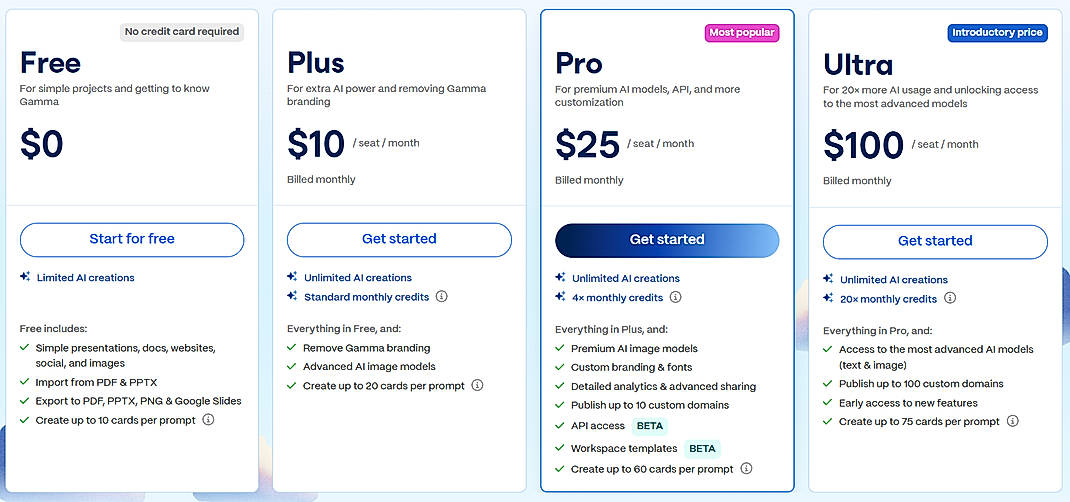 Pricing screenshot