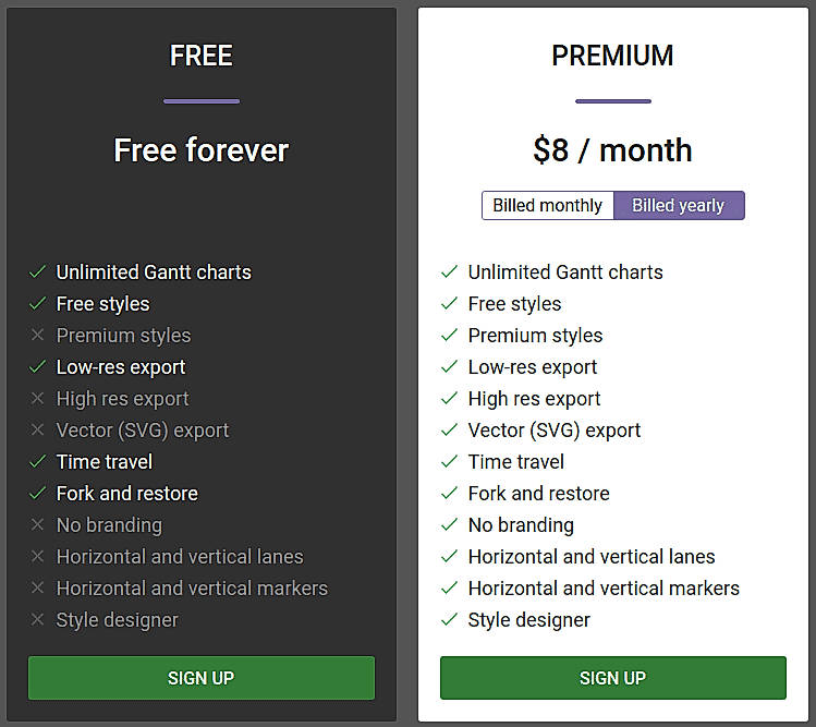 Pricing screenshot