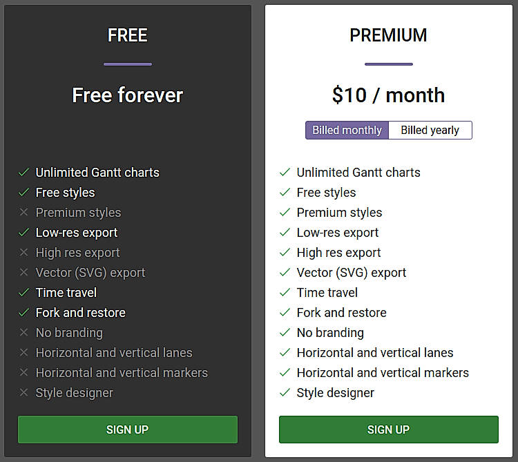 Pricing screenshot