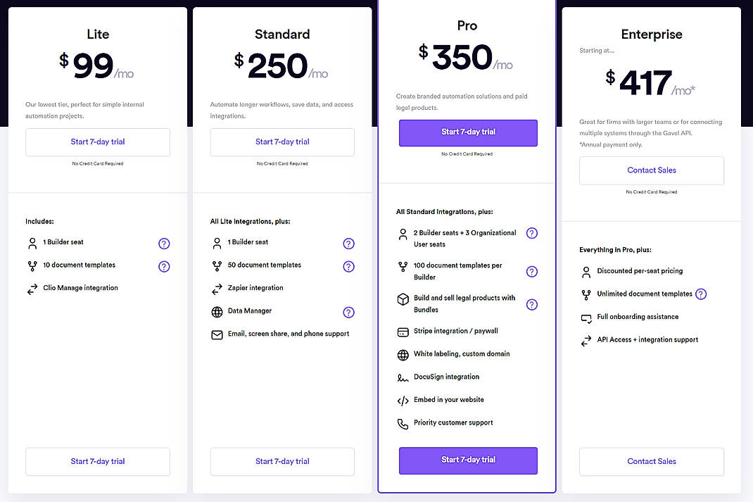 Pricing screenshot