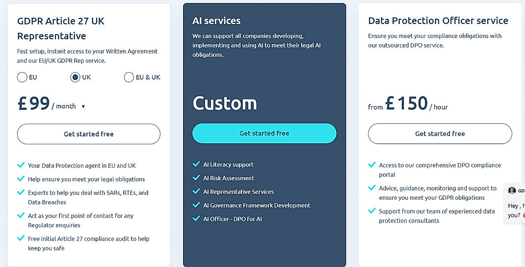 Pricing screenshot