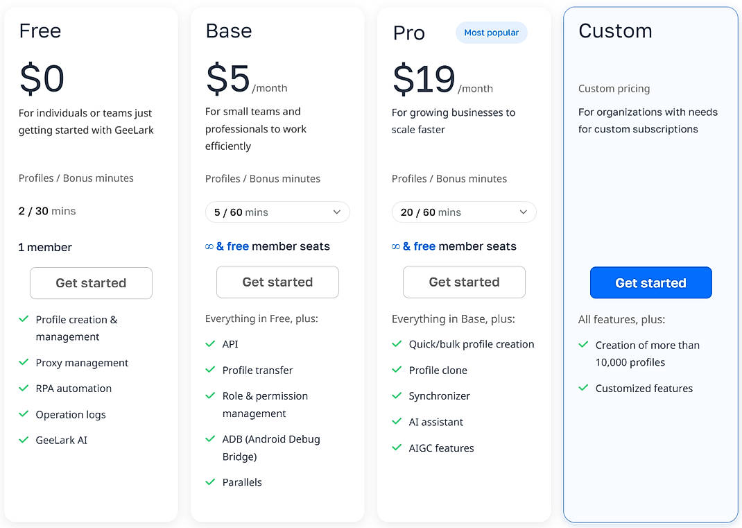 Pricing screenshot