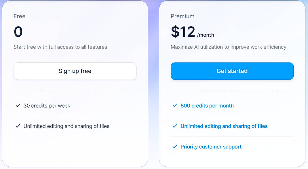 Pricing screenshot