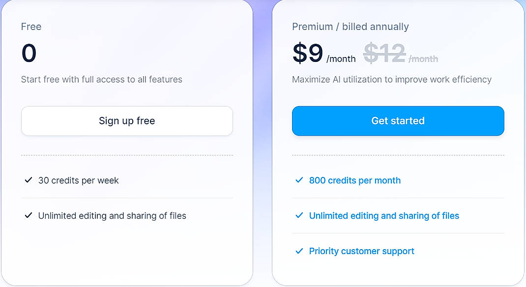 Pricing screenshot