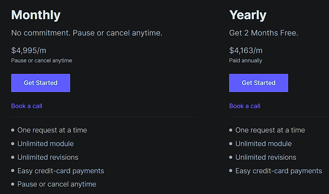 Pricing screenshot