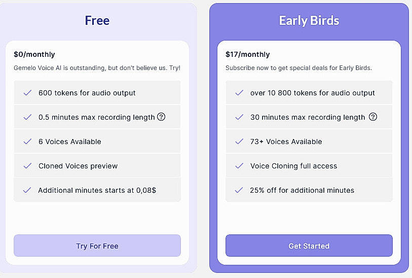 Pricing screenshot