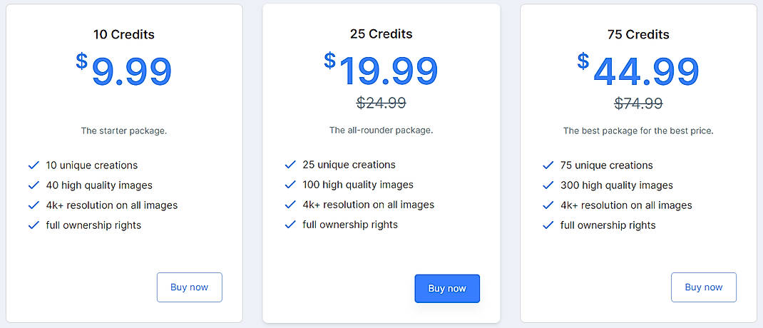 Pricing screenshot