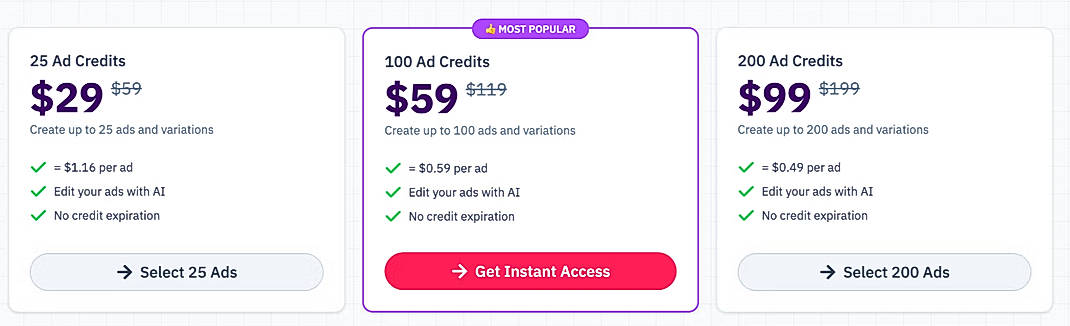 Pricing screenshot