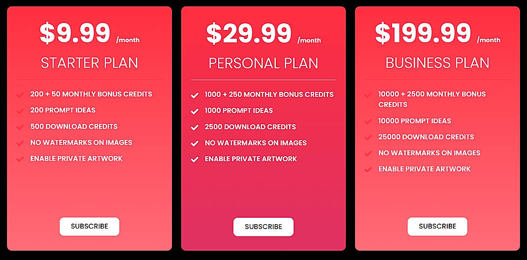 Pricing screenshot