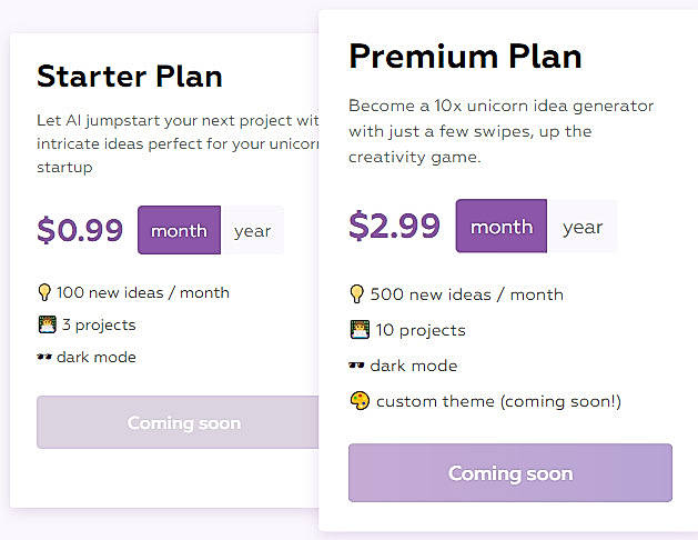 Pricing screenshot