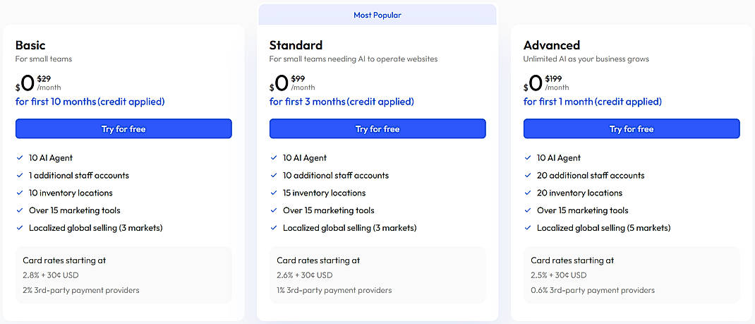 Pricing screenshot