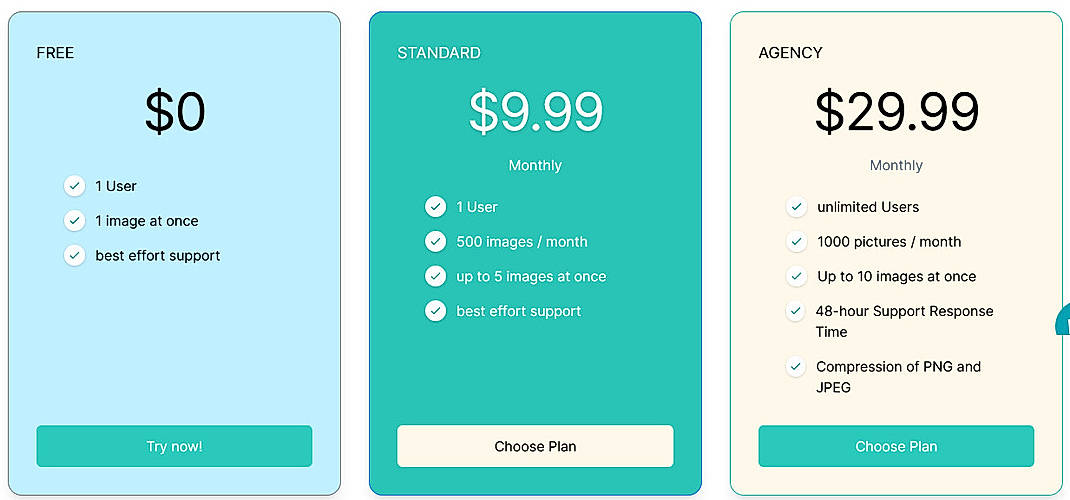 Pricing screenshot