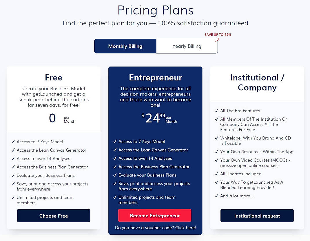 Pricing screenshot