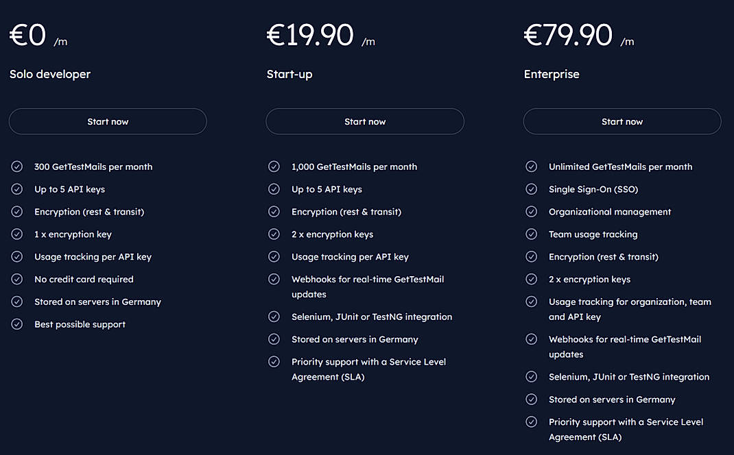 Pricing screenshot