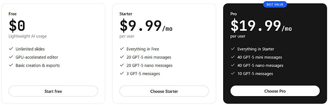 Pricing screenshot
