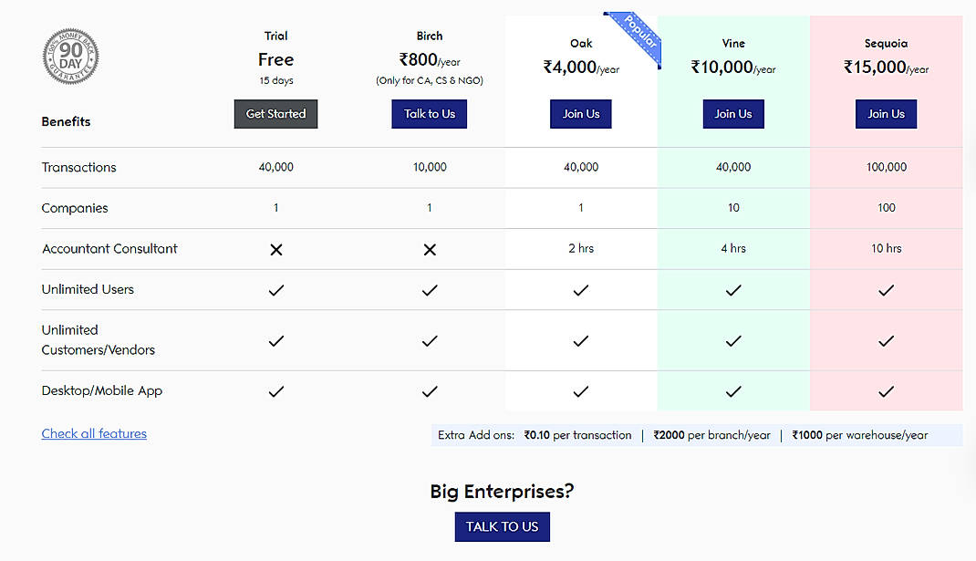 Pricing screenshot