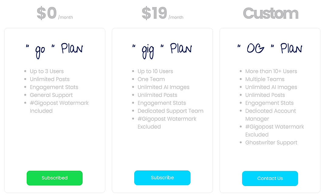 Pricing screenshot