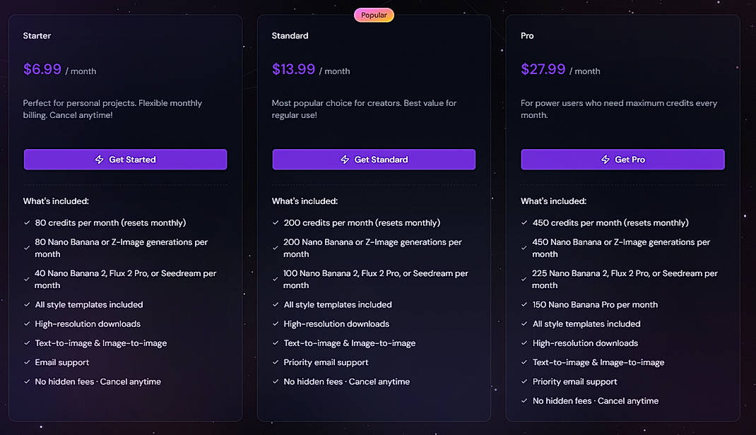 Pricing screenshot