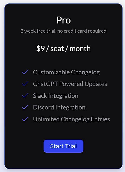 Pricing screenshot