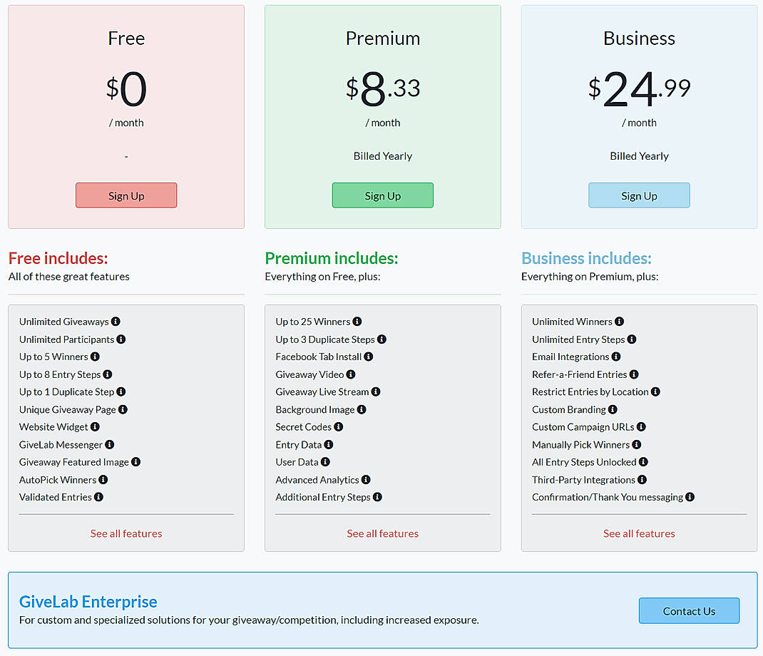 Pricing screenshot