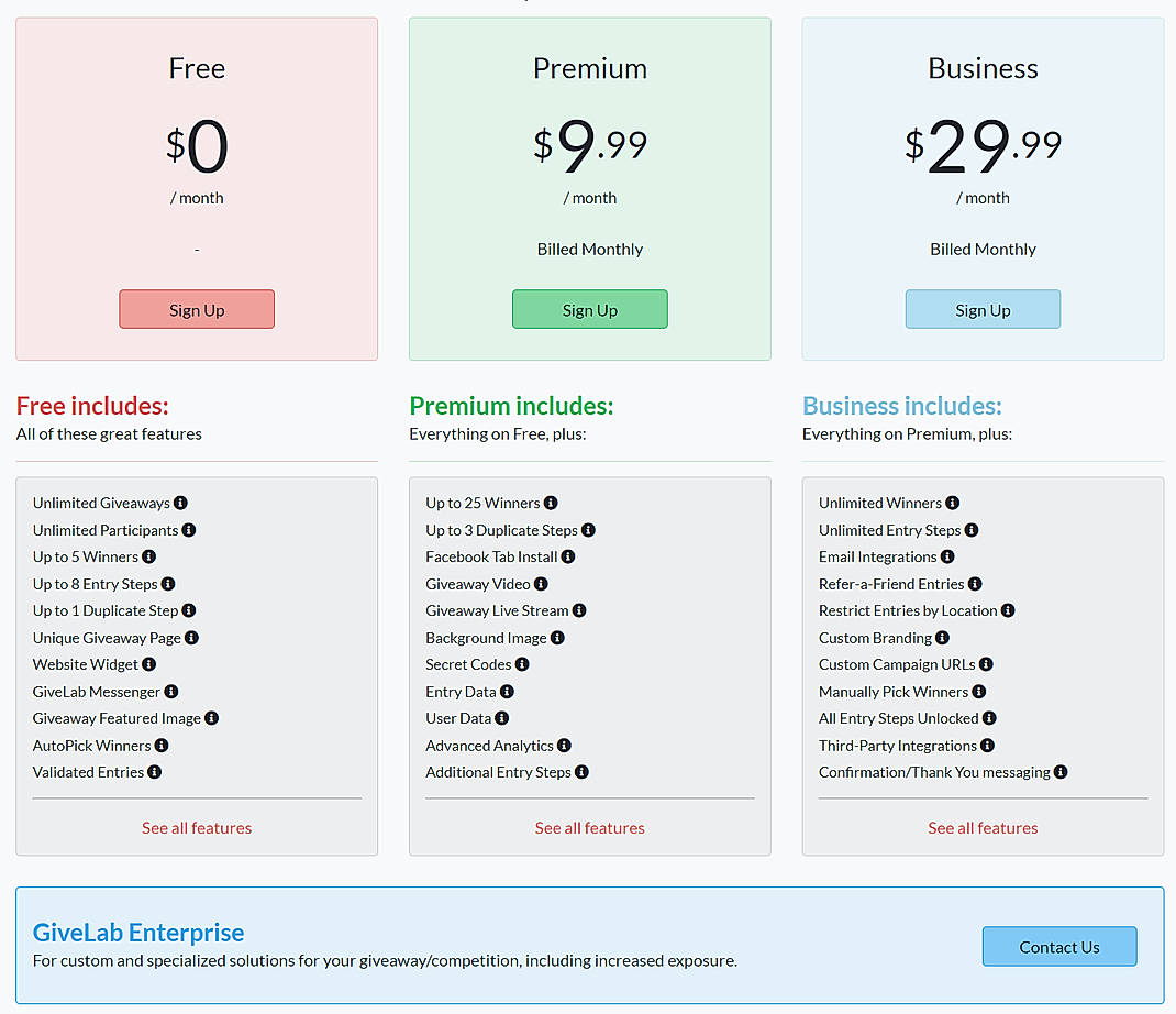 Pricing screenshot