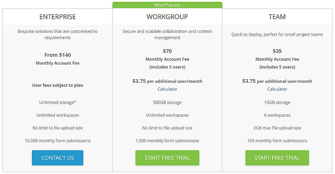 Pricing screenshot