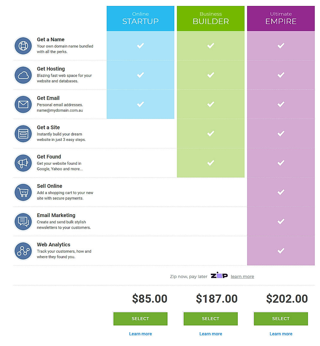 Pricing screenshot