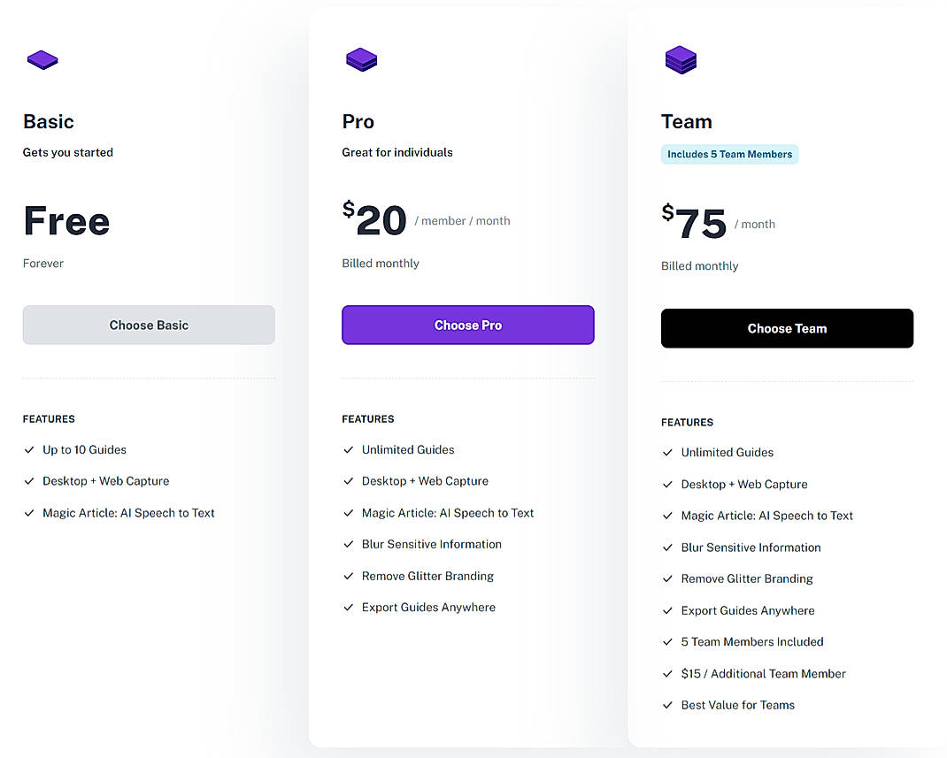 Pricing screenshot