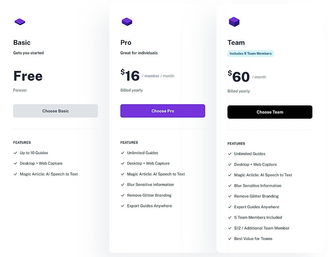 Pricing screenshot