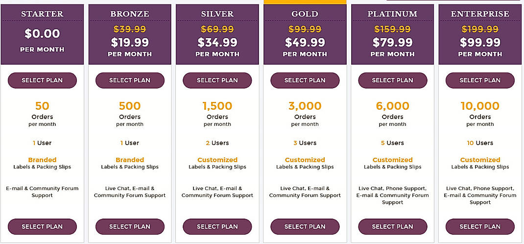 Pricing screenshot