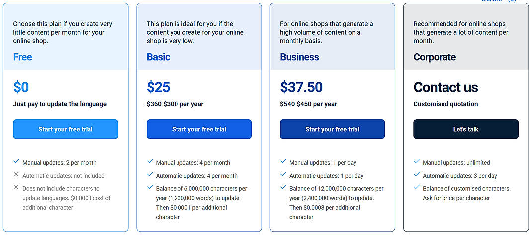 Pricing screenshot