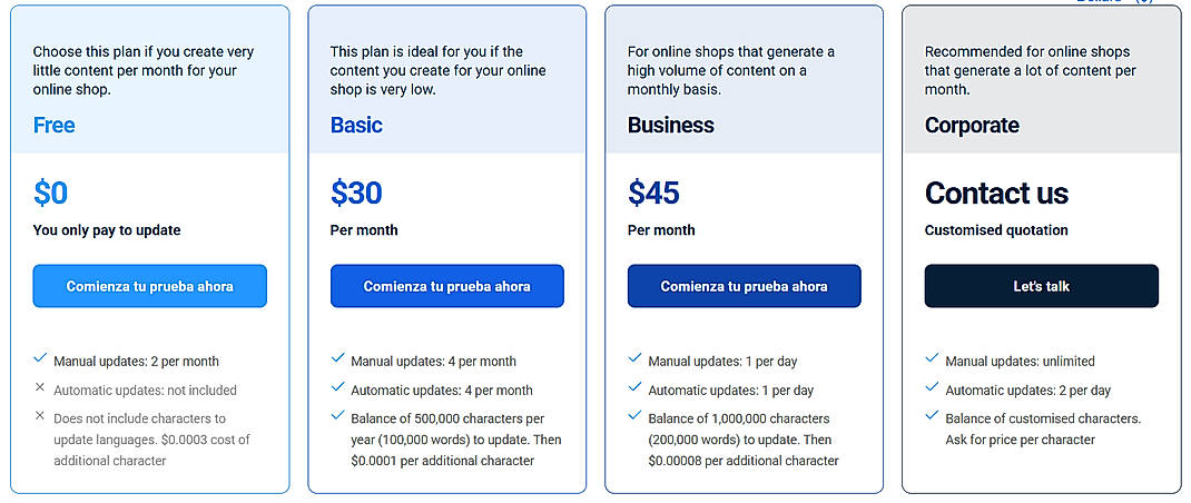 Pricing screenshot