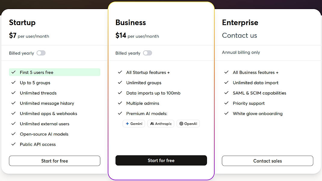 Pricing screenshot