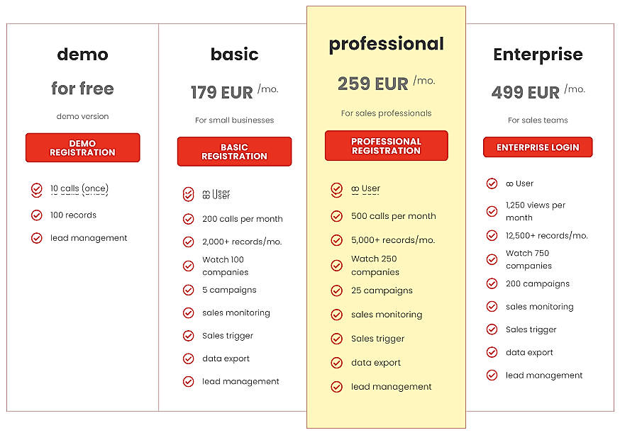Pricing screenshot