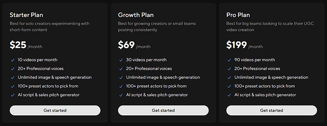 Pricing screenshot