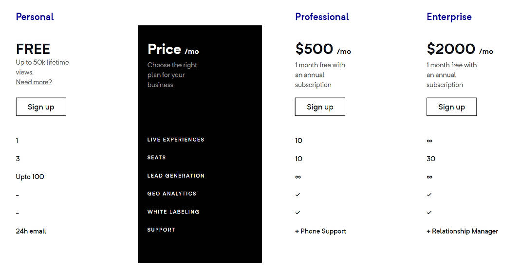 Pricing screenshot