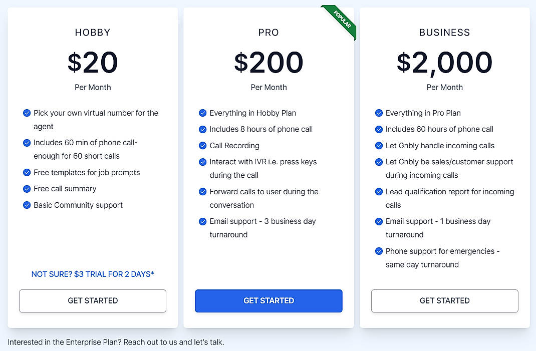 Pricing screenshot