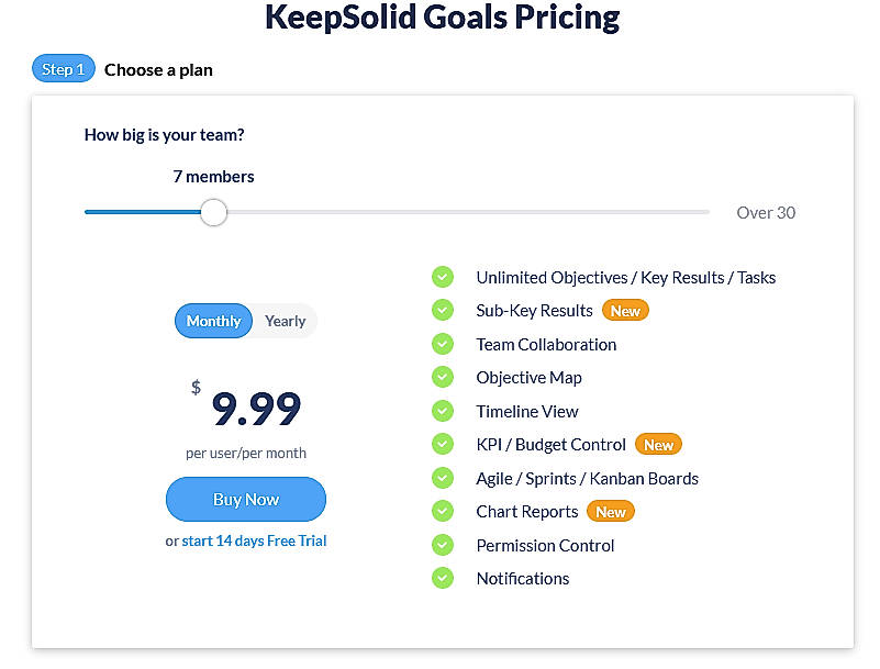 Pricing screenshot