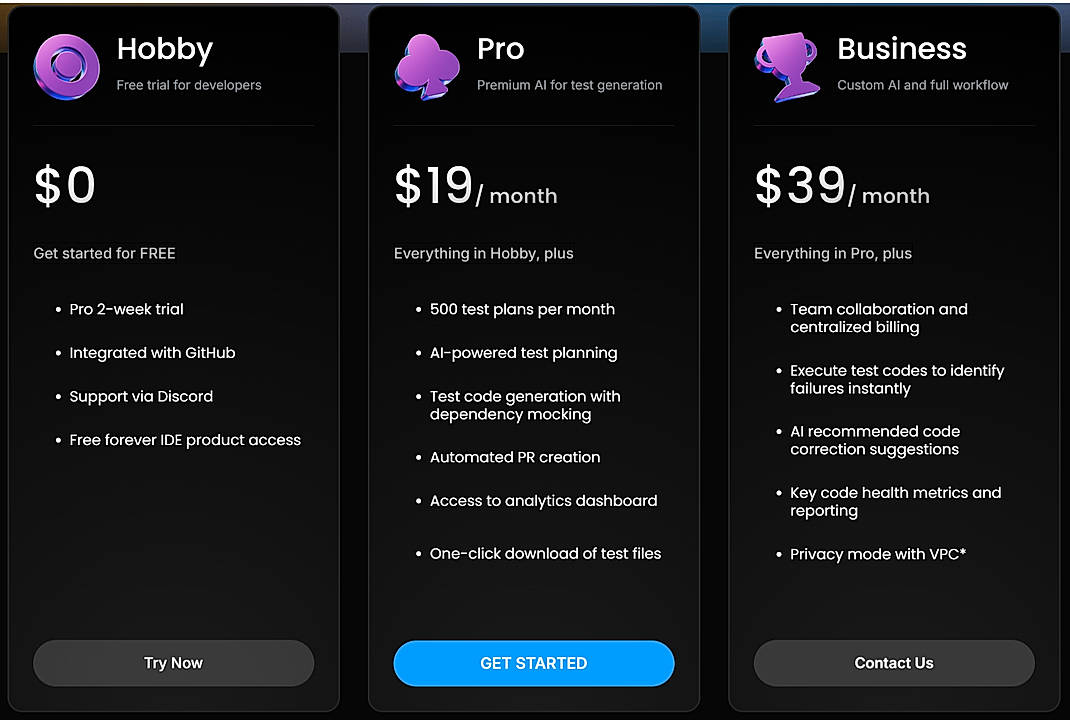 Pricing screenshot