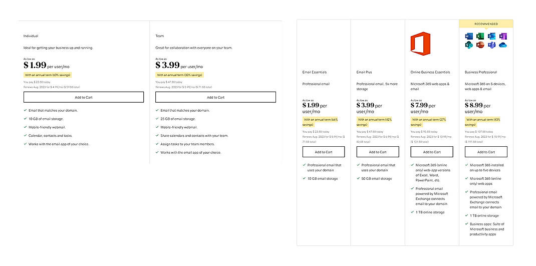 Pricing screenshot
