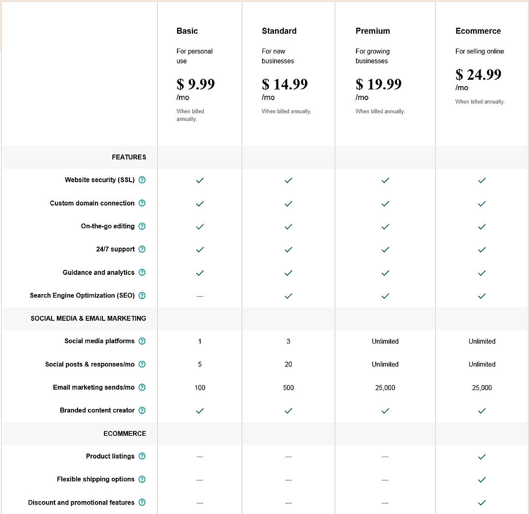 Pricing screenshot