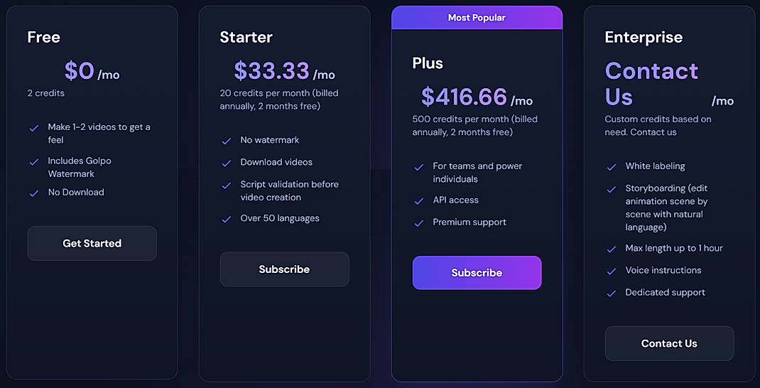 Pricing screenshot