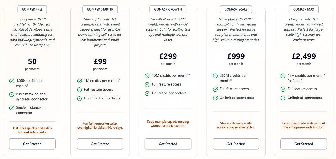 Pricing screenshot