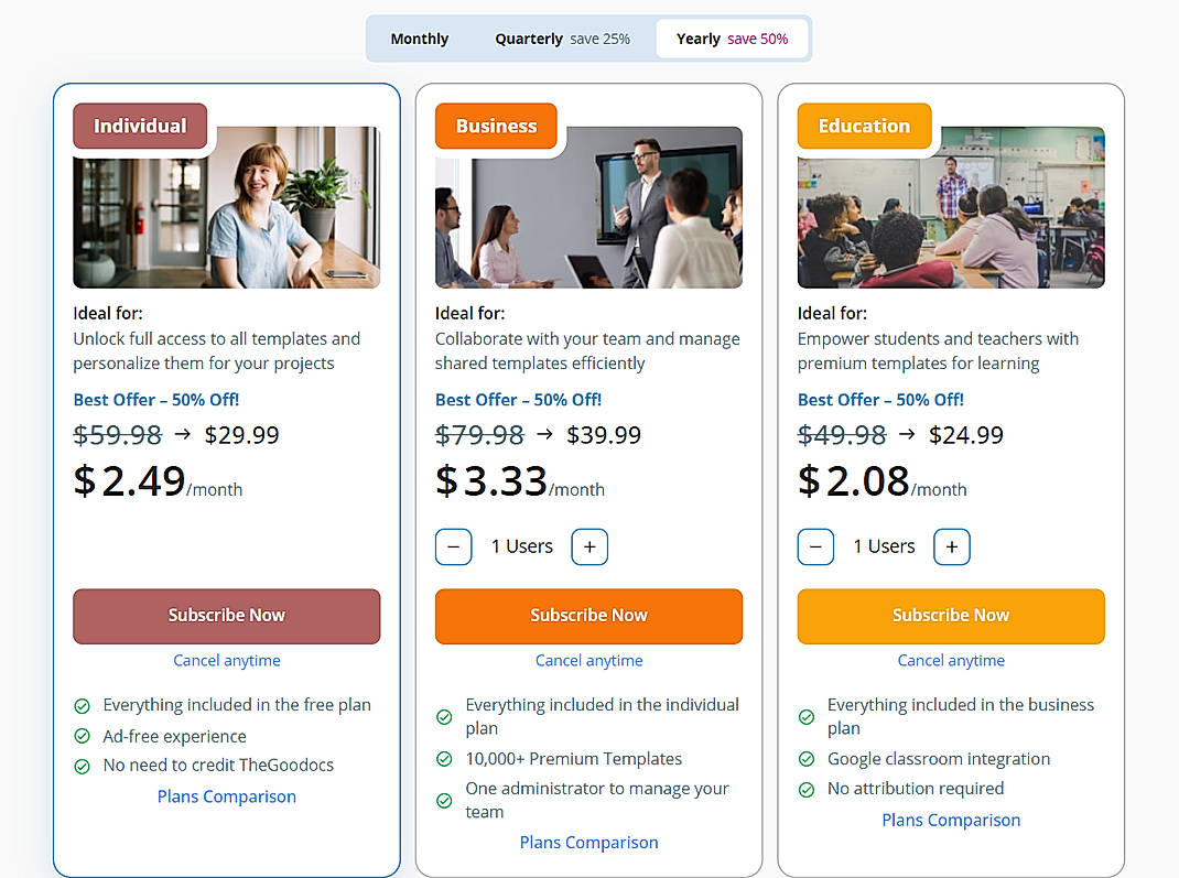 Pricing screenshot