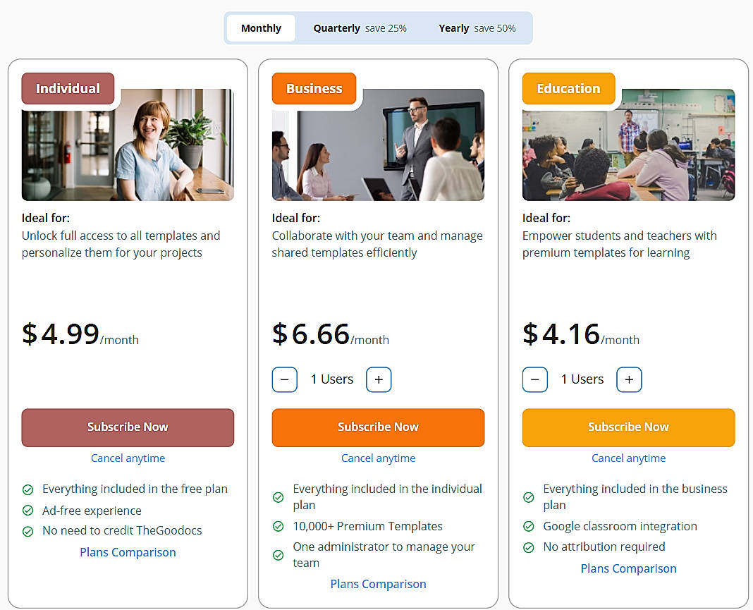 Pricing screenshot