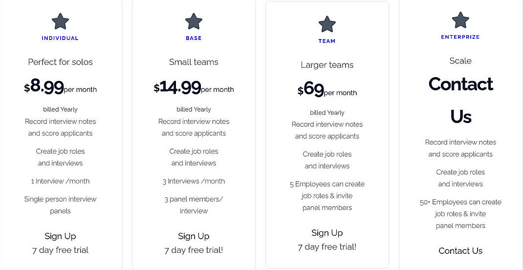 Pricing screenshot