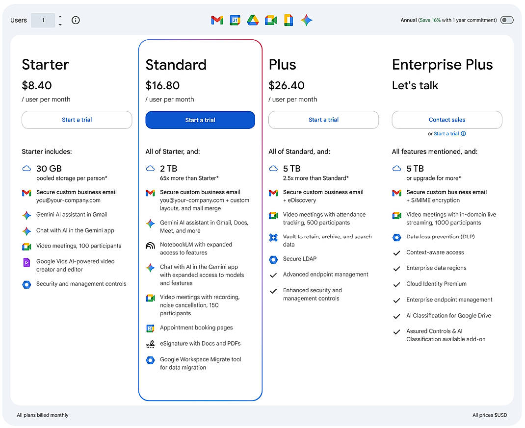 Pricing screenshot