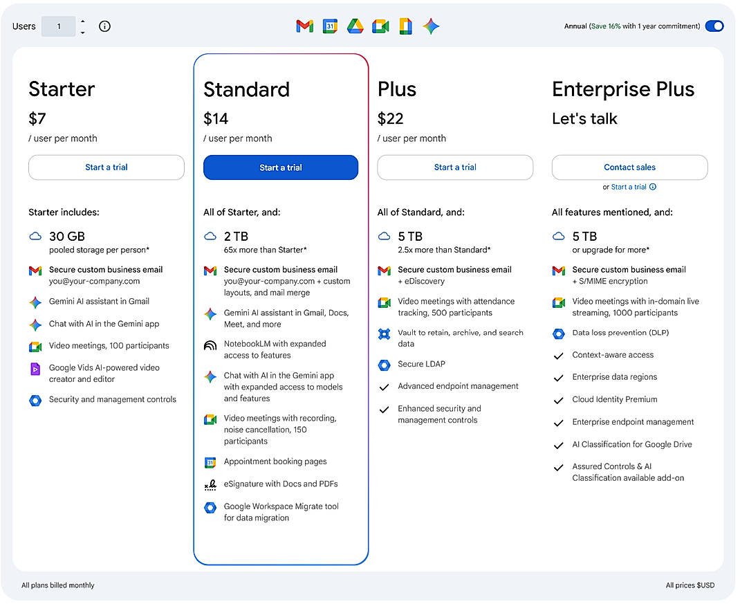Pricing screenshot